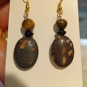 2/$12 Handmade Black-Brown Stone And Tigers-eye Earrings